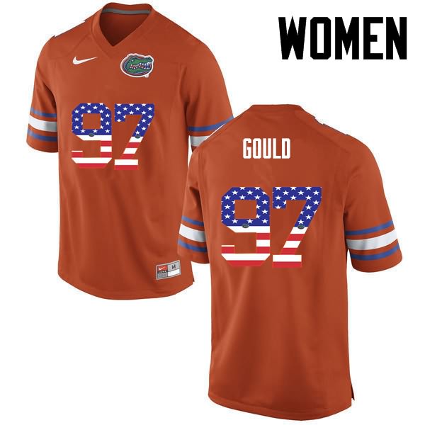 Women's NCAA Florida Gators Jon Gould #97 Stitched Authentic USA Flag Fashion Nike Orange College Football Jersey OFE2765TW